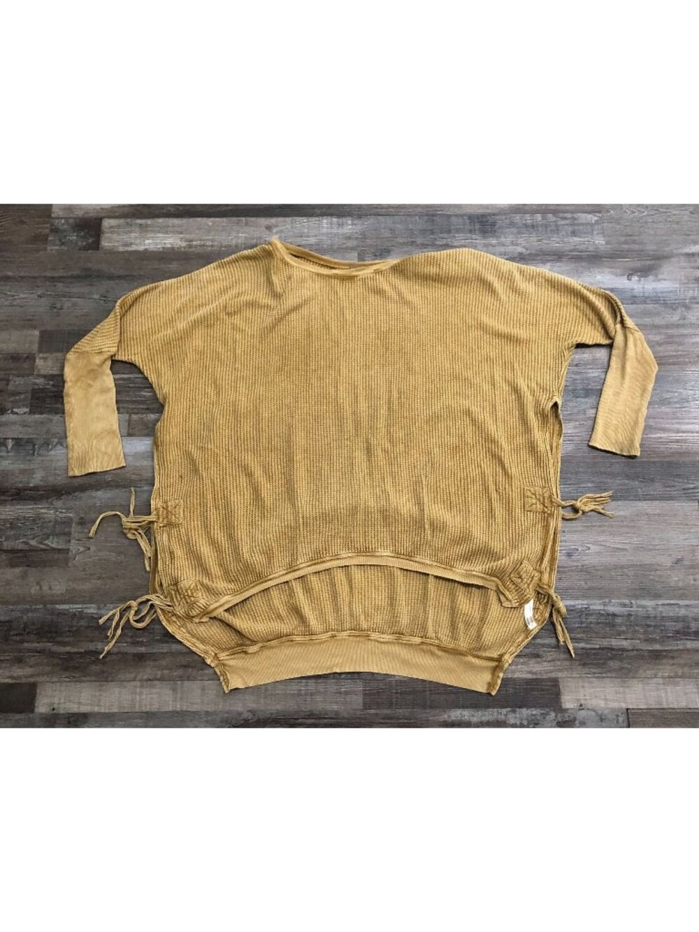 Free People FP One Medium Mustard Yellow Interlaken Waffle Knit Sweater